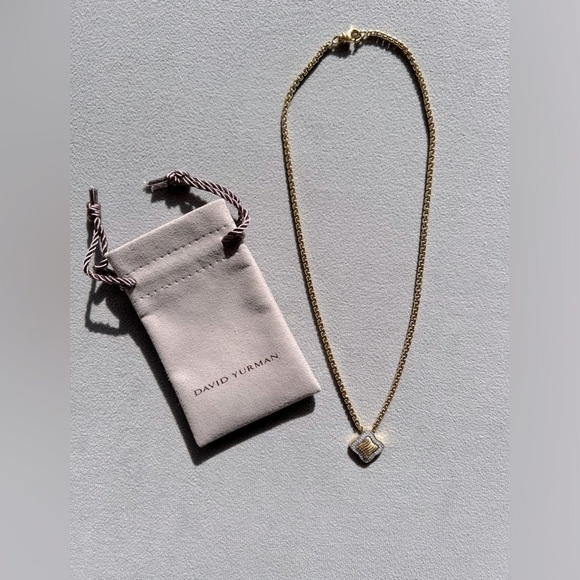 David Yurman Quatrefoil Diamond & 18k Yellow Gold Box Chain Necklace, 16" - Picture 15 of 16